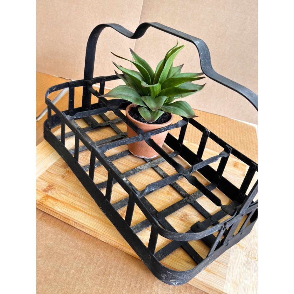 Vintage FONTAINE Metal Bottle Carrier 8 Slot Farmhouse Crate Rustic Industrial